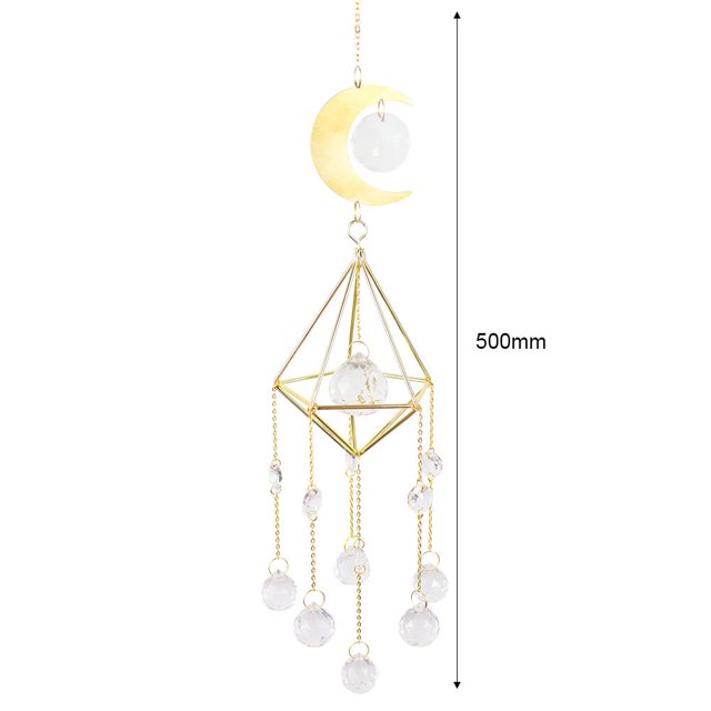 Carillón de viento de cristal que atrapa la luna, marco de metal, bola puntiaguda, flor de cuentas A Sywqhk Libre de BPA