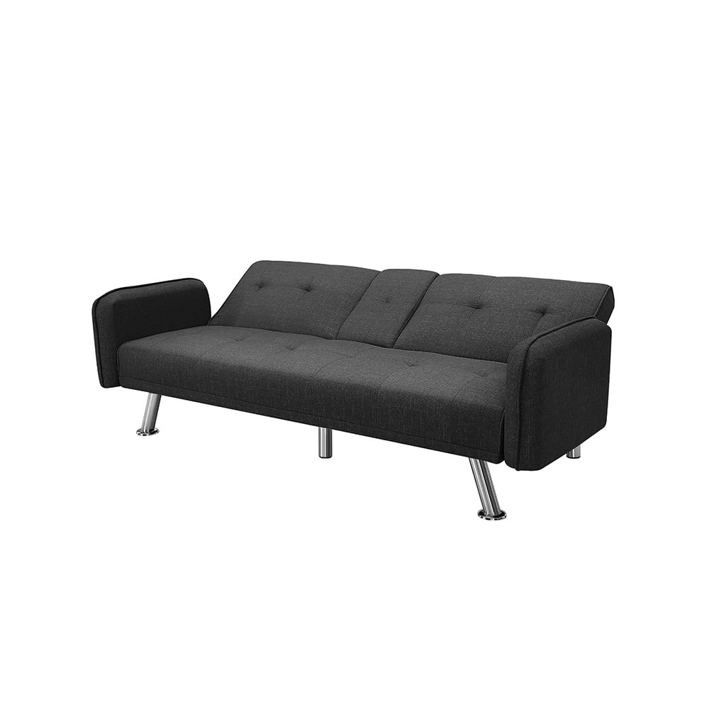 Kepooman Modern Futon Sofa Bed w/Armres and 2 Cup Holders for Small Spaces Living Room Bedroom, Dark Gray Kepooman Modern Futon Sofa Bed w/Armres and 2 Cup Holders for Small Spaces Living Room Bedroom, Dark Gray