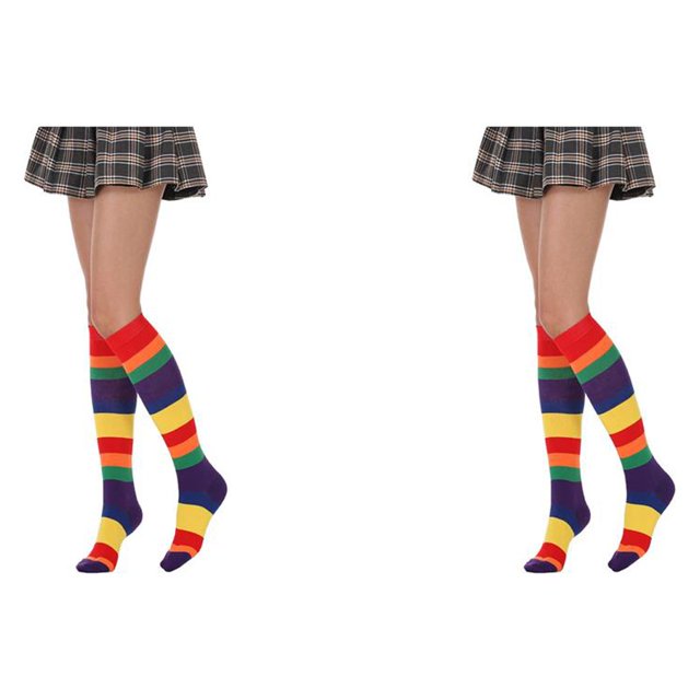 Minnieouse 1 par de calcetines a rayas hasta la rodilla de arcoíris, elasticidad, transpirabilidad, apariencia de moda cómoda, calcetín antideslizante, Type7 NO7 Minnieouse CBP288994