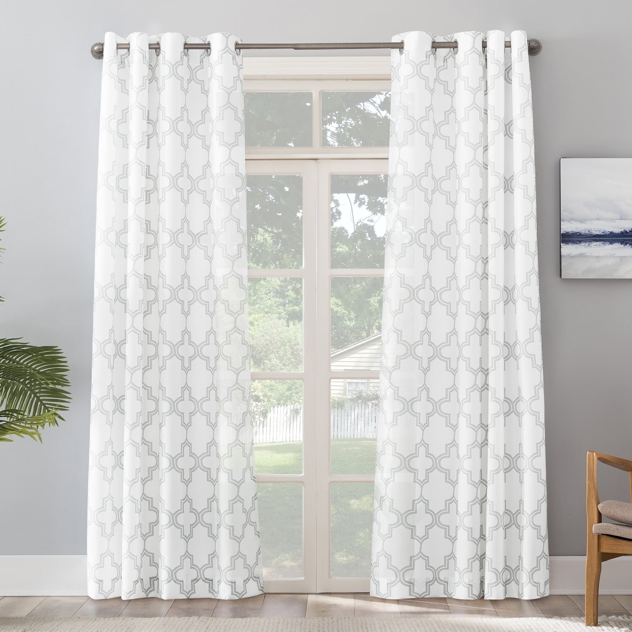 Sun Zero 96" x 54" Gray Trellis Outdoor Curtain With Grommets