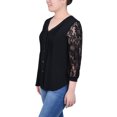 thumbnail image 2 of Petite Lace-Sleeve V Neck Top, 2 of 3