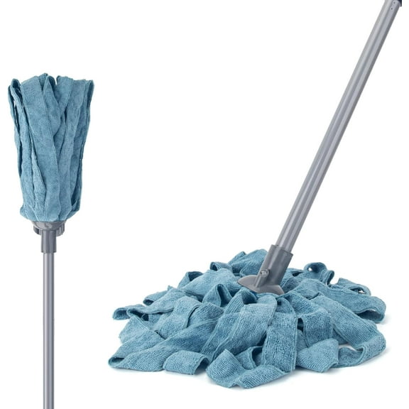 Mops for Floor Cleaning,One Mop Handle with 2 Blue Microfiber Cloth Mops Head Replacement,String Wet Mop Refills Compatible with 0.8" Diameter Stick(1 Pole & 2 Heads)