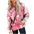 thumbnail image 5 of BiZtdJrK Womens Fall Hoodie Pullover Tie Dye Long Sleeve Casual Sweatshirts Drawstring Lightweight Loose Fit Hooded Shirts with Pocket Hot Pink XXL, 5 of 8