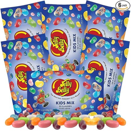Kids Mix Jelly Beans, Gourmet Jelly Beans, Chewy Candy, Pack of 6, 1 Ounce per Bag
