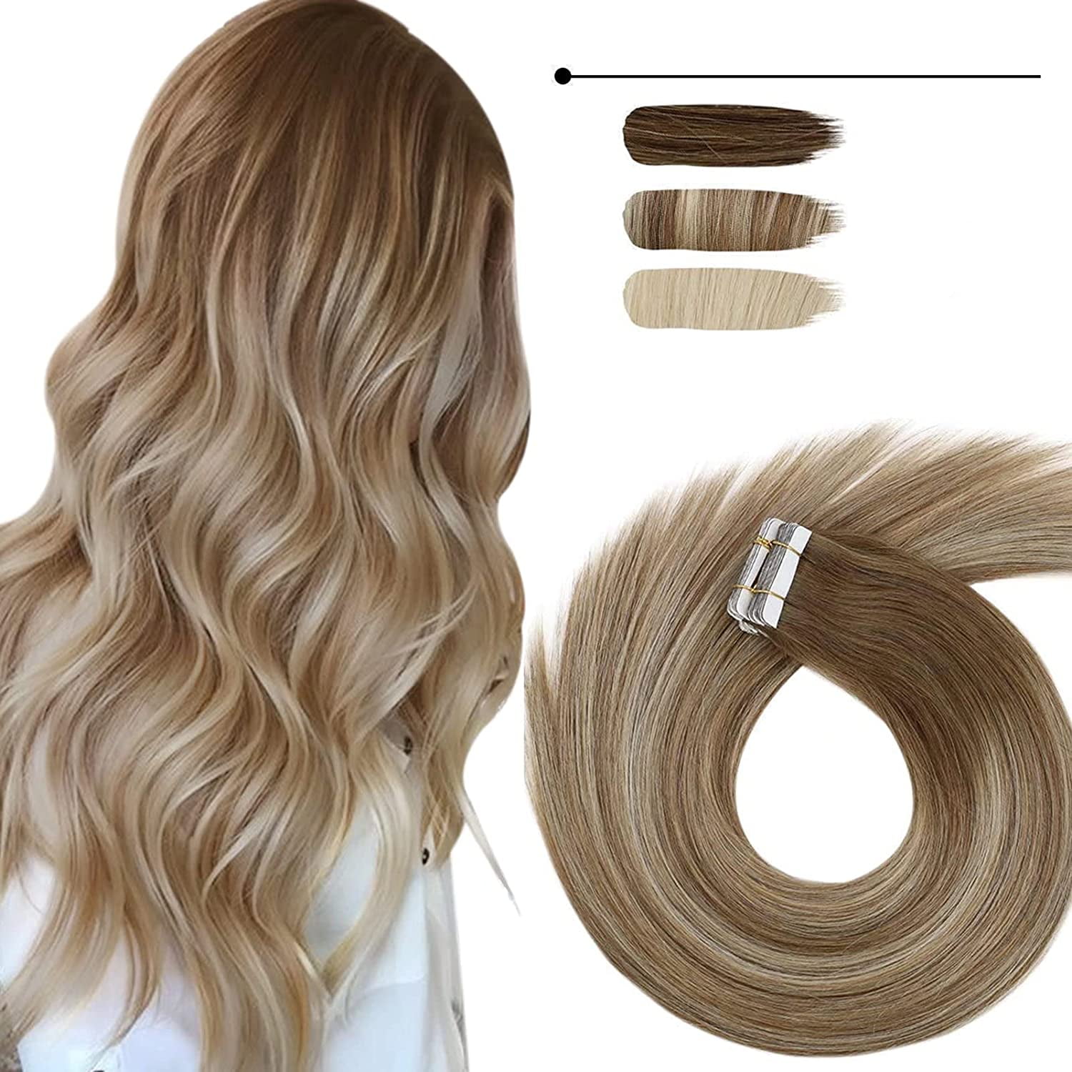Sunny Human Hair Tape in Extensions 18 inch Remy Skin Weft Hair Balayage Brown to Blonde 20Pcs 50g Sunny Human Hair Tape in Extensions 18 inch Remy Skin Weft Hair Balayage Brown to Blonde 20Pcs 50g