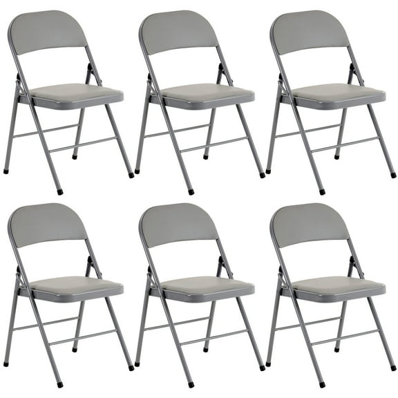 Folding Chairs with Padded Cushion and Back, 6pcs Potable Iron & PVC Durable Chairs for Indoor and Outdoor, School, Office and Garden Party, Gray