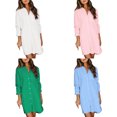 thumbnail image 3 of DuoJiaJ Womens Shirt Dress, Lapel Collar Button Front Long Sleeve Dresses Pink S-XL, 3 of 6