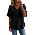 thumbnail image 6 of Nestiefly Womens Linen Tops Summer Casual Short Sleeve V Neck Shirts Fringe Retro Cotton Linen Blouses Raw Hem Beach Clothes 2026 Black 2XL, 6 of 6