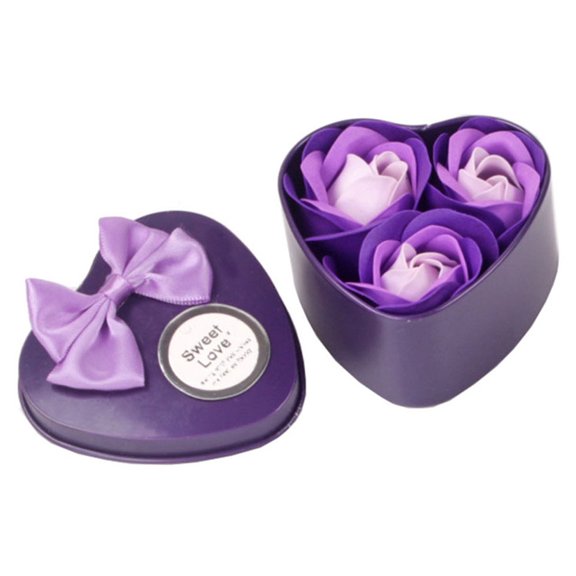 SugarBloom 3 Pieces Heart Scented Bath Body Petal Rose Flower Soap for Wedding Decoration Gift,Purple