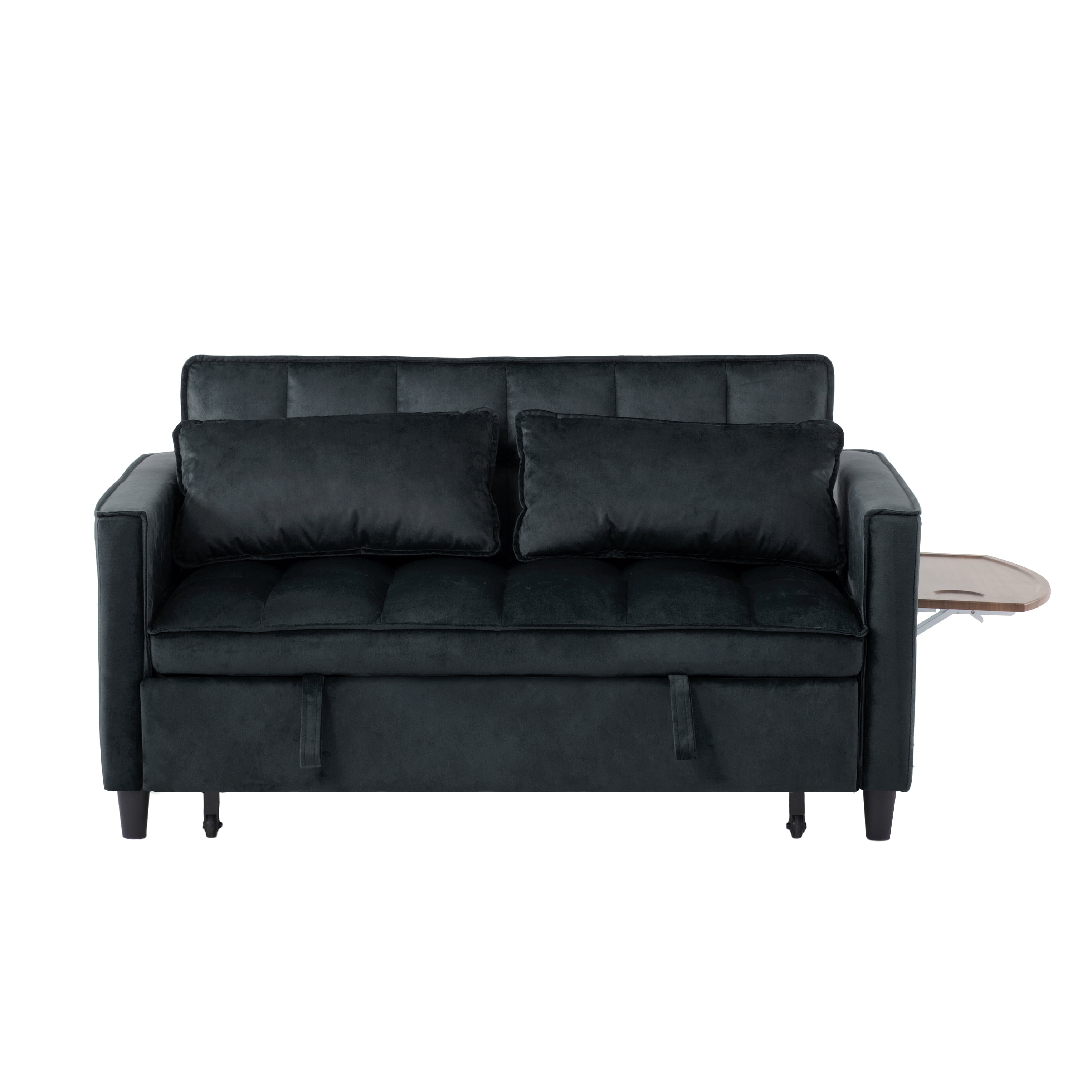 Gewnee 55.31''Pull Out Sleeper Sofa Bed,Twin Size Convertible Chair Bed with USB Ports & Side Table,3-Position Reclining Back,Velvet Upholstered Small Sofa for Living Room and Guest Room.Black