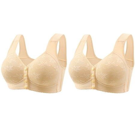 Black of Friday Deals!Clearance Staron 2PC Wireless Bras for Women No Underwire Front Closure Bra Stretch Wireless Bra Comfortable Wirefree Bras Daily Underwear Bra