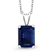 Gem Stone King 925 Sterling Silver Blue Sapphire Pendant Necklace for Women (2.45 Cttw, Gemstone Birthstone, Emerald Cut 9X7MM, With 18 inch Silver Chain)