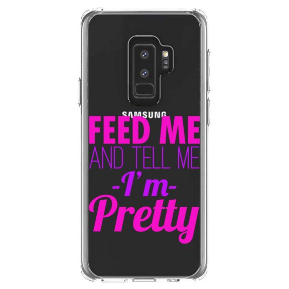 DistinctInk Clear Shockproof Hybrid Case for Samsung Galaxy S9  PLUS (6.2" Screen) - TPU Bumper Acrylic Back Tempered Glass Screen Protector - Feed Me and Tell Me I'm Pretty