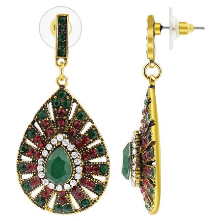 Avenue Mary Janes - Gem Avenue Gold Plated Simulated Post Back Turkish Drop Earrings with Emerald & Ruby