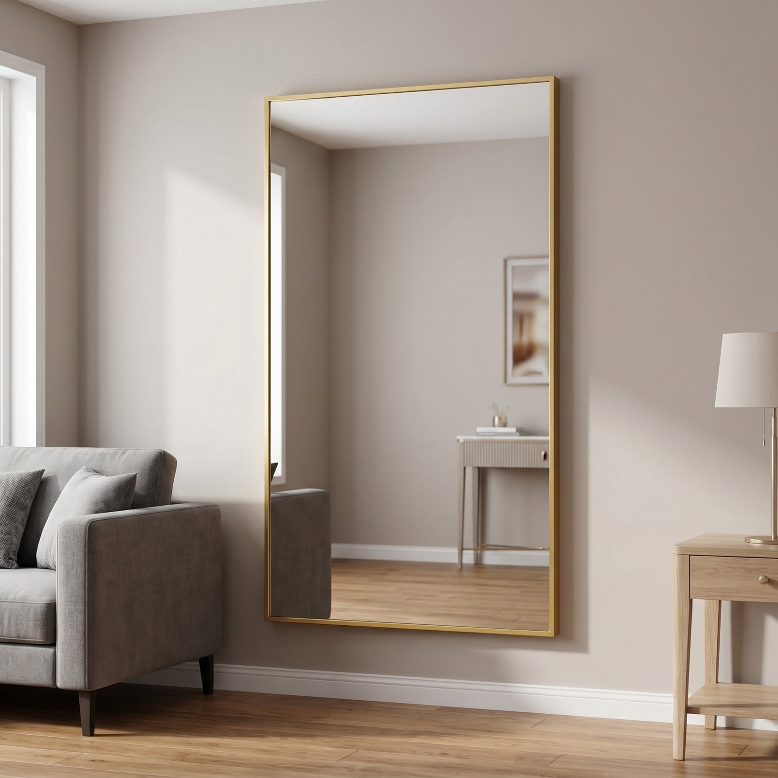 Gleamira 30"x55" Rectangular Full Length Mirror Floor Standing Mirror, Gold
