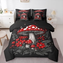 Manfei Red Mushroom 7-Piece Bedding Comforter Set,Natural Plant King Bedding Sets,Rustic Flower Floral Bed Sheets For Child,Super Cozy Room Decor Reversible