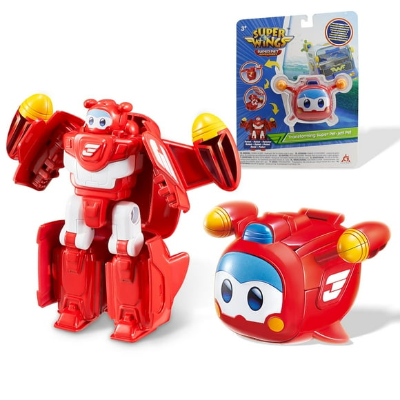 Super Wings 2-In-1 Transforming Mech Robot 2.4"" Jett Pet Or 4.3"" Mecha Mode Transformer Toys Rescue Bots For Boys And Girls Age 3+ Gifts For Preschool Kids Red