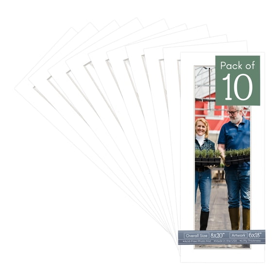 White Picture Frame Mat for 8x20 Frames - Fits 6x18 Photos - 10 Mats
