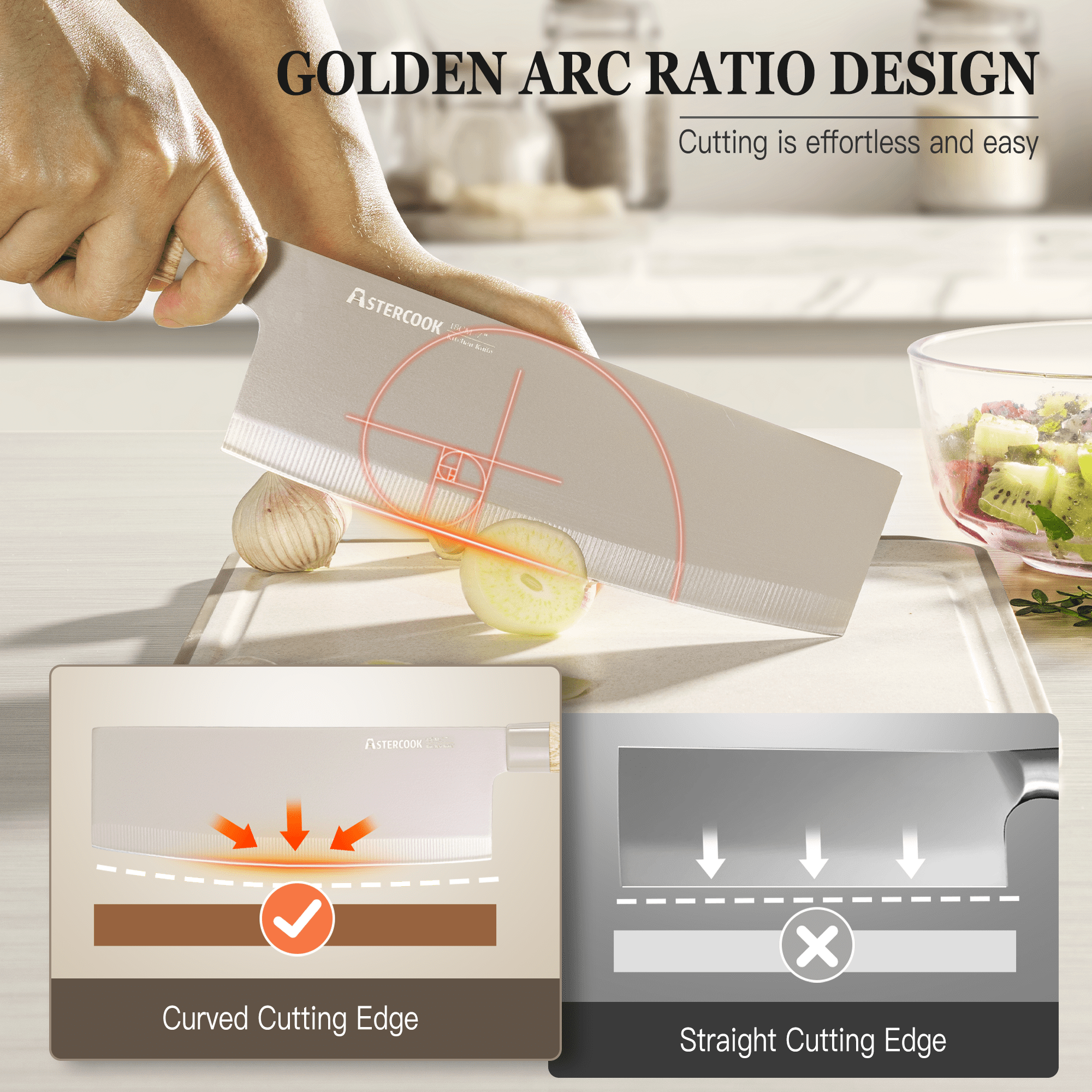 Astercook 6 Piece Beige Knife Set, Kitchen Knives Block Sets with Healthy Anti-Rust Coating, Stainless Steel Chef Knife Set Dishwasher Safe, Perfect Holiday Gifts for Kitchen