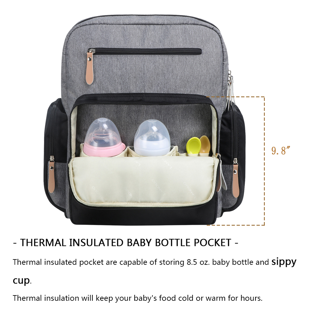 Baby Diaper Backpack - Large Capacity Water-Resistant Nappy Bag with Insulated Pockets, Stroller Straps and Changing Pad, Travel Backpack&Outdoor Bag (Black)