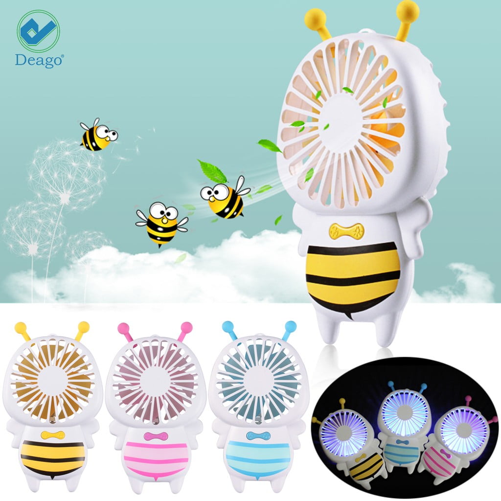 Cute Cooling Fan New Type Colorful LED Light Bear//Rabbit Portable Cooling Fan Summer Office Table Stand Cooler for Best Gift Household Office Pink Rabbit
