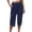 A Navy, variant on Linen Capri Pants for Women Elastic Waist Straight Leg Trousers Solid Color Summer Casual Loose Cropped Pants,Sizes S-3XL