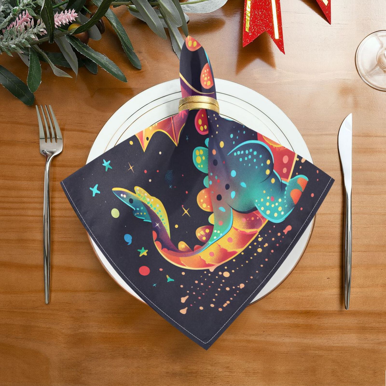 JSTEL Cute Dragon Baby Cartoon Cloth Napkins Set of 6, 20x20 Inch Washable and Reusable Napkin for Decoupage Dinner Party Everyday Use