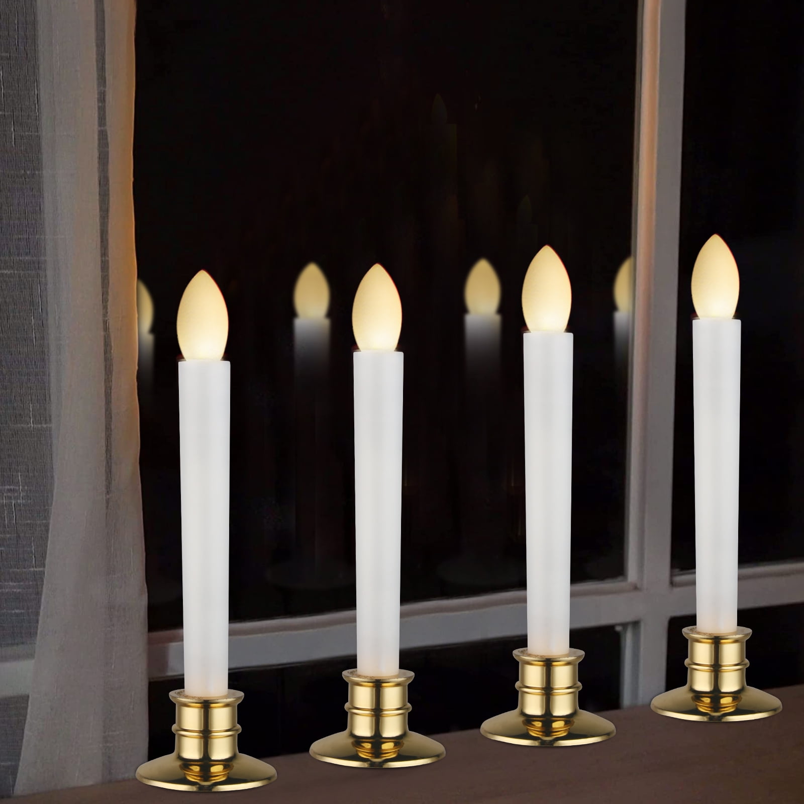 Gamexcel 10Pcs Window Candle, Roman Column Christmas Window Candles Battery Operated, Flameless Led Taper Candles, Gold Base