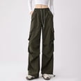 thumbnail image 2 of Women's Casual Pants Loose Straight Leg Comfortable Everyday Wear Drawstring Pocket Trousers for All Seasons with Pure Color Design Womens Casual Pants plus Size Womens Fall Clothes Business, 2 of 4