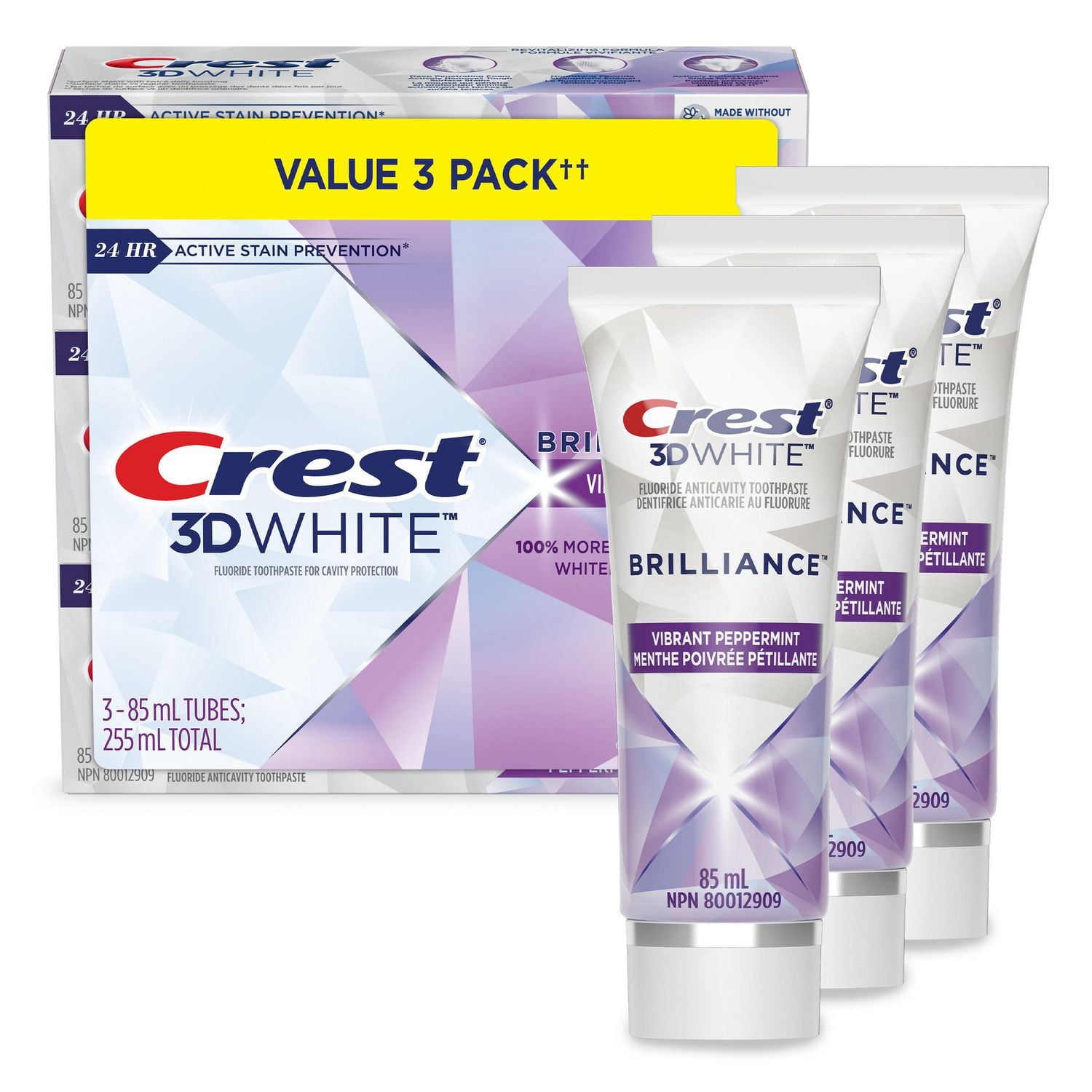 Dentifrice blanchissant Crest 3D White Brilliance, Menthe poivrée pétillante