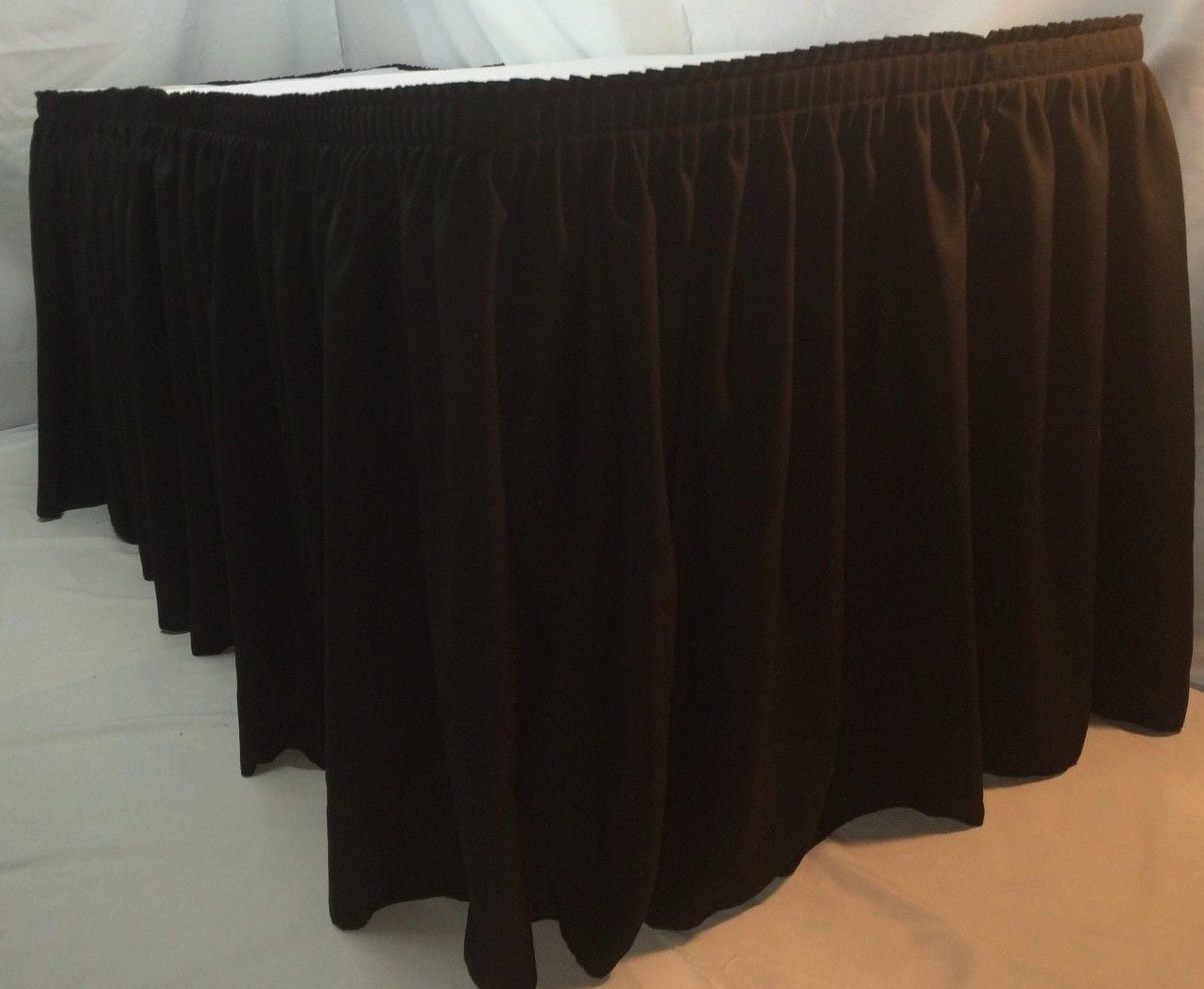 Trimming Shop Black 14 Feet Pleated Rectangle Polyester Table Skirt for Wedding Parties Catering Event Decoration Banquet Tablewear Birthday 1 piece 