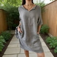 thumbnail image 2 of Kvture 3/4 Sleeve V Neck Cotton Casual Dresses for Women Trendy Summer Mini Dress with Pockets Solid Beach Vacation Dress Gray, 2 of 6