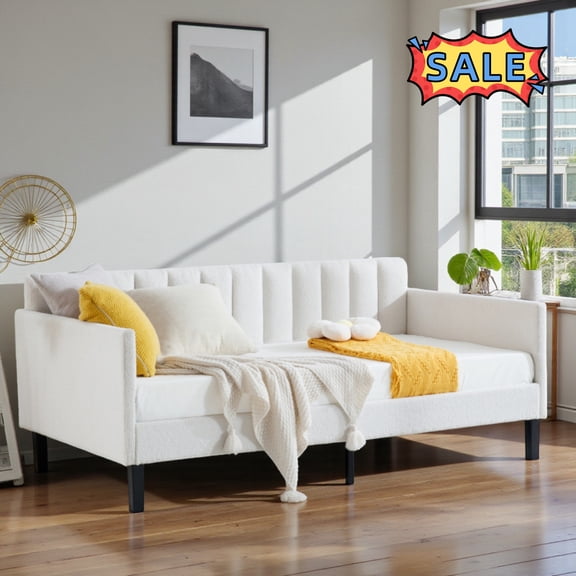 Tcbosik Upholstered Daybed Twin Size, Modern Sofa Bed for Small Space, Living Room, Guest Room, Bedroom, Ivory