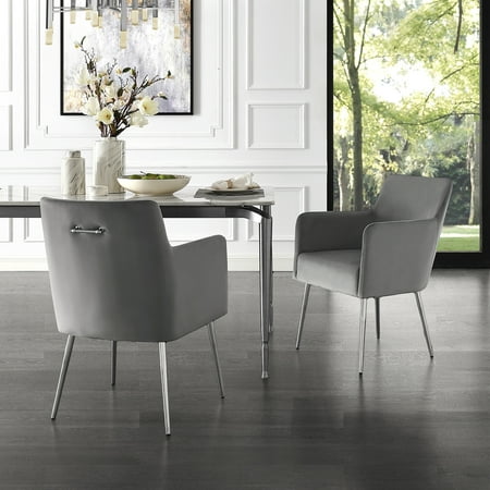Donati Light Grey Velvet Dining Chair – Set of 2 | Arm Chair | Knob
