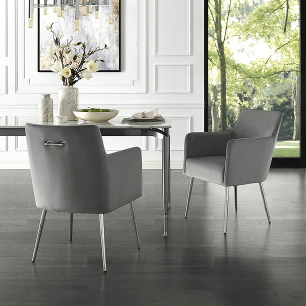 Inspired Home Donati Velvet Dining, Grey Dining Chairs Steel Legs