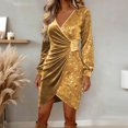 thumbnail image 4 of Karight Womens Velvet Sequin Wrap Mini Dress Long Sleeve V Neck Ruched Bodycon Holiday Party Cocktail Dress, 4 of 5