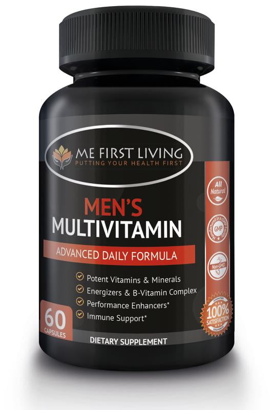 Me First Living Men's Daily Multivitamin/Multimineral with Vitamins A, C, E, D, B1, B2, B3, B5, B6, B12, Magnesium, Biotin, Spirulina, Zinc and More - 60 Multivitamins