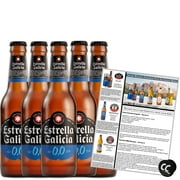 Estrella Galicia 0,0 Non-Alcoholic Beer 5 Pack, Made in Spain, 11.2oz/btl, includes Phone/Tablet Holder & Beer/Pairing Recipes