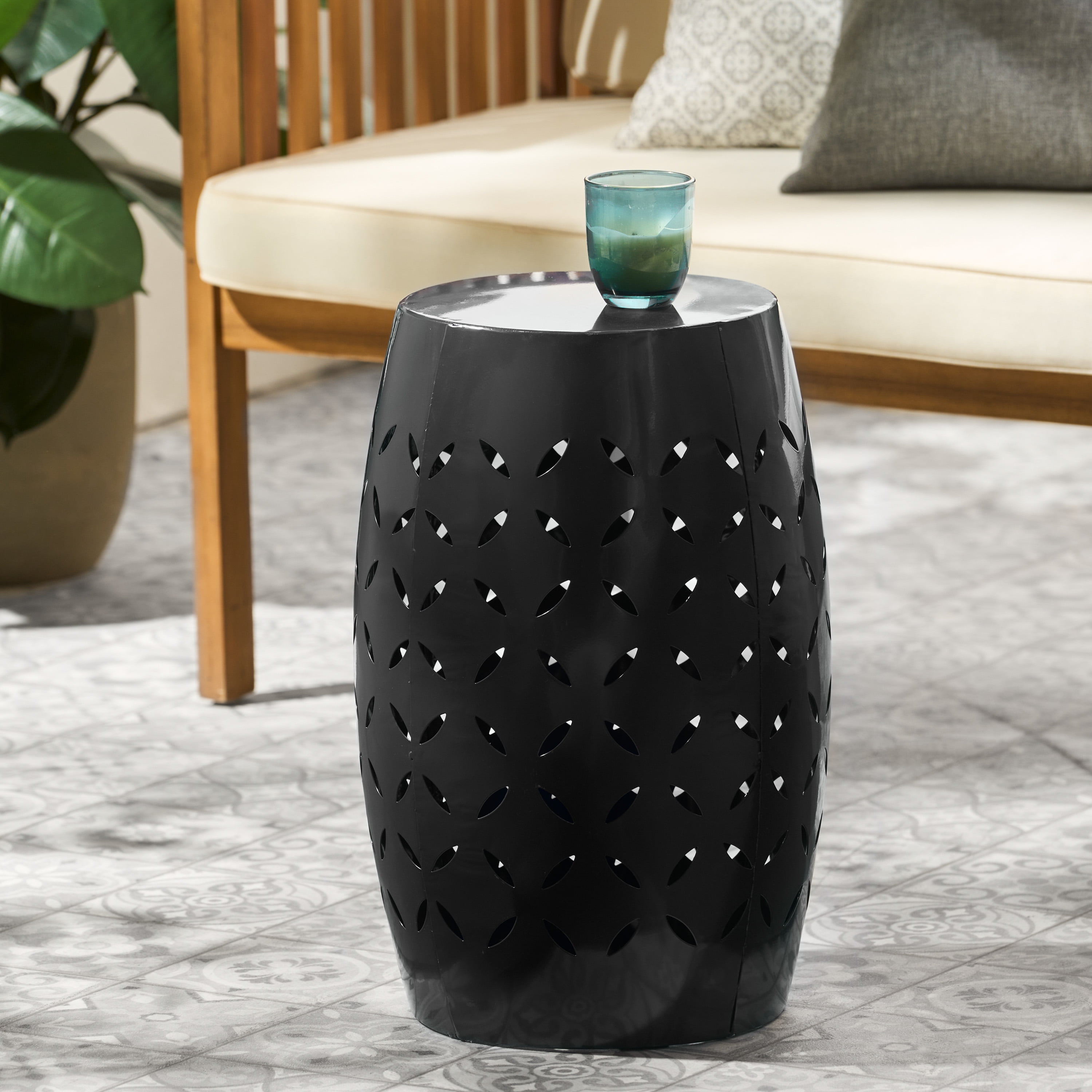 Euroco Lilac 12" Accent Side Table, Cylindrical Design End Table for Living Room, Family Room, or Entryway, Industrial Style,Coffee Side Tables for Indoor Outdoor, Black Color