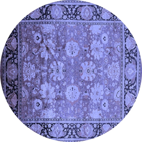 Ahgly Company Machine Washable Indoor Round Oriental Blue Traditional Area Rugs, 8' Round