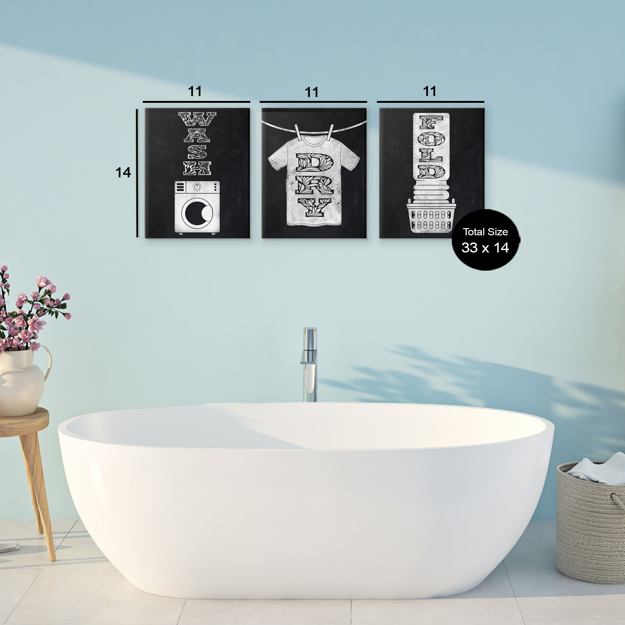 Wash & Dry Ornate Letters 3 Piece Canvas Wall Art Set, design by Marcus Prime