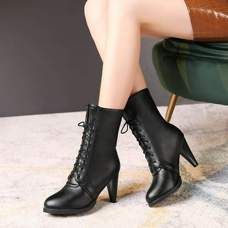 

White Gogo Boots Plus Velvet Retro Comfortable Wine Glass With High Heel Lace Up Ankle Boots White Gogo Boots For Women Boot Dryer For Work Boots