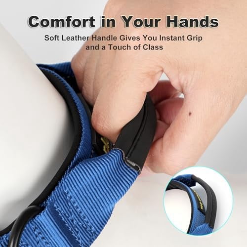 Tactical Dog Collar with Tracker Pocket for AirTag, Adjustable Reflective Nylon Collar, Metal Buckle, Leather-Wrapped Handle, Soft Padded for Medium Large Dogs (Blue, L)