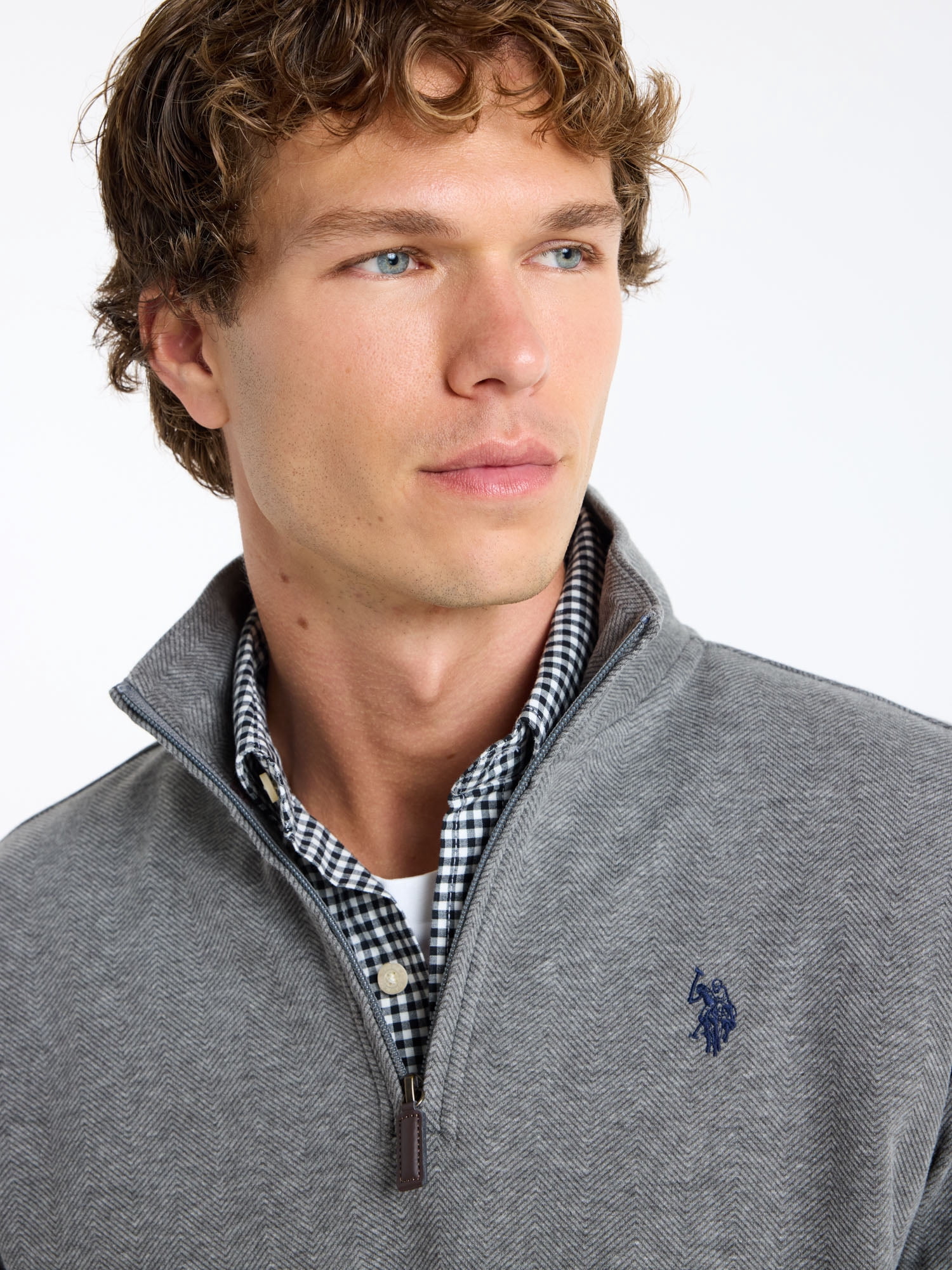 U.S. Polo Assn. Men's Premium Feel Herringbone Quarter Zip Pullover