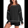 thumbnail image 3 of Sudadera Informal de Cuello Redondo para Mujer, Larga, Talla Grande, , con Costuras en Contraste, para Otoño. Negro L, 3 of 8