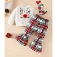 thumbnail image 3 of GYRATEDREAM Infant Baby Girls Christmas Bell Bottom Pant Outfits Toddler Long Sleeve Plush Pullover Sweatshirt Tops + Plaid Flare Pants 2Pcs Set Fall Winter Clothes for 6M-4T White, 3 of 9