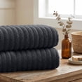 thumbnail image 3 of RIVERSIDE 2 Pack Oversized Bath Sheets 35x70 Soft and Absorbent 600 GSM Ribbed Cotton Towels - Charcoal, 3 of 9