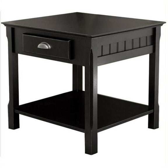 Pemberly Row 1-Drawer Solid Wood End Table with Shelf in Black