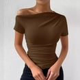 thumbnail image 6 of Oplxuo Off Shoulder Tops for Women Dressy Blouse Casual Short/Long Sleeve Ruched Asymmetrical Business Work Shirts, 6 of 6
