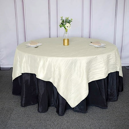 

BalsaCircle 90 x 90 Ivory Metallic Crinkled Taffeta Square Table Overlay Party Tablecloth